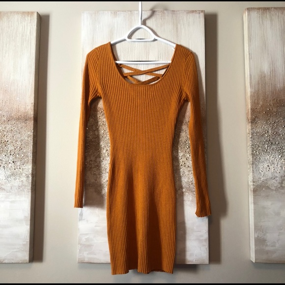 Mustard Long-sleeve Sweater Dress - Picture 5 of 8